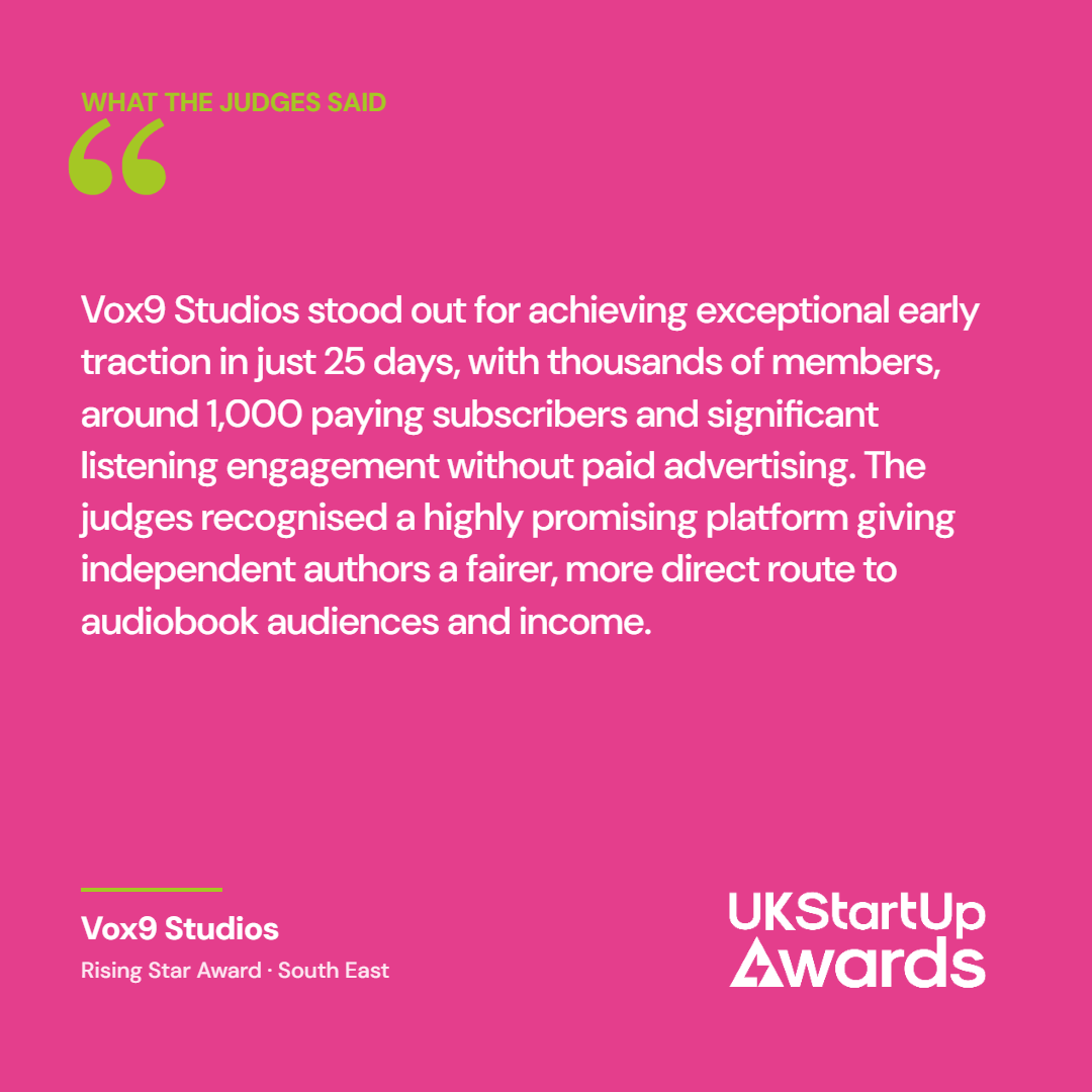 UK Startup Awards 2026 — Rising Star South East 2026 winner judges quote graphic